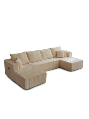 English Elm 133.86" Modular Cloud Sectional Corded Fabric U Shaped Sofa with Ottoman No Assembly W668S00010