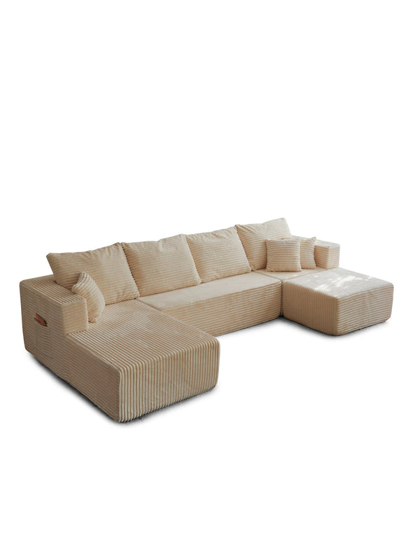 English Elm 133.86" Modular Cloud Sectional Corded Fabric U Shaped Sofa with Ottoman No Assembly W668S00010