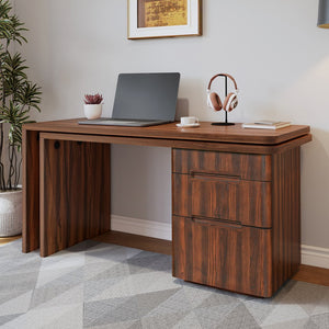 English Elm 90" Rotating L-shape Executive Desk Natural Melamine Mdf Surface Three Drawers Home Office Walnut N751S383638W