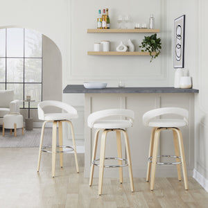 English Elm Fixed-height Swivel Barstools Walnut Bentwood Legs White Velvet Seat Set of 2 White B202S01915