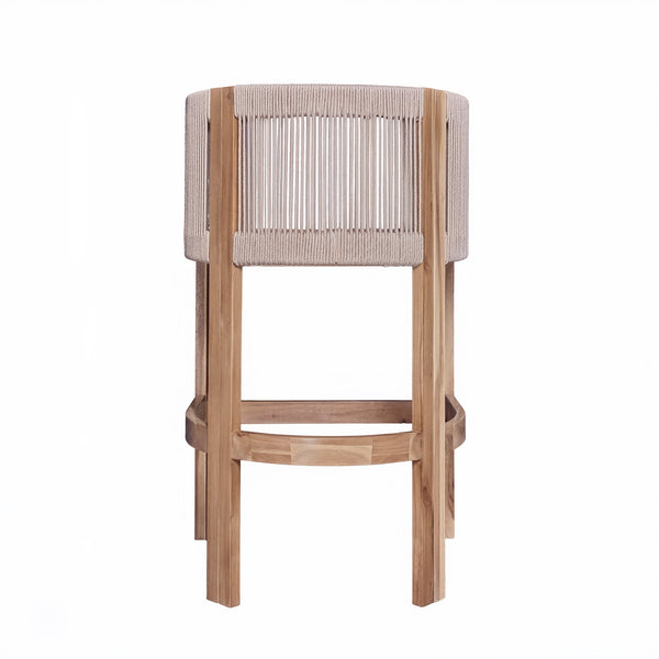 English Elm Christopher Knight Home® - Matera Teak & Beige Barstool Set of 2 – Acacia Wood, Rope Cording, Wraparound Back for Outdoor/Indoor seating N775P255942T