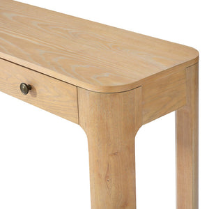 English Elm Trexm Rustic Oak Entryway Console Table with Three Drawers and Rounded Rubberwood Legs N715P361525D