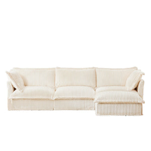 English Elm L-Shaped Slipcovered Sectional Sofa - Plush Corduroy Couch With Convertible Ottoman & Big Pillows W3041S00021