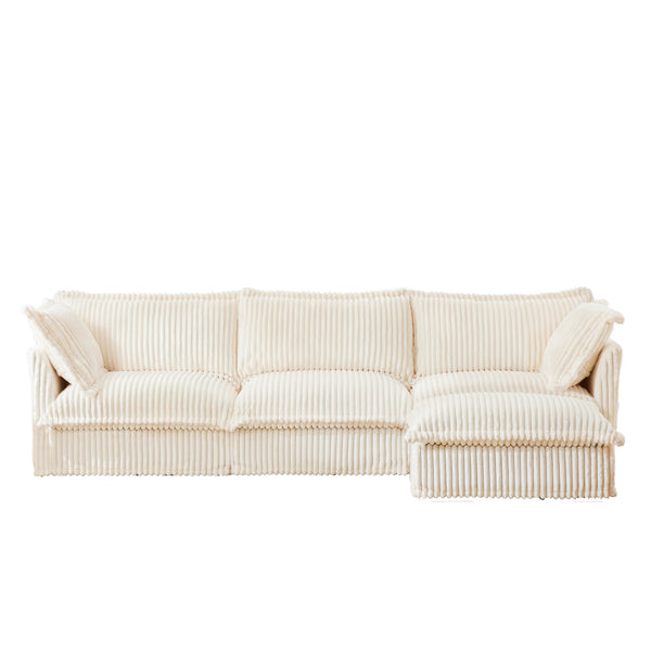 English Elm L-Shaped Slipcovered Sectional Sofa - Plush Corduroy Couch With Convertible Ottoman & Big Pillows W3041S00021