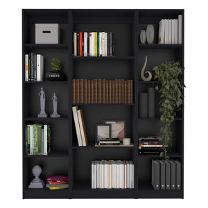 English Elm Davie Modern 3-Piece Home Bookcase Set with 14 Spacious Shelves, Slim XS Units for Stylish Storage Black 41 L x 28 W x 5 H B200S00345