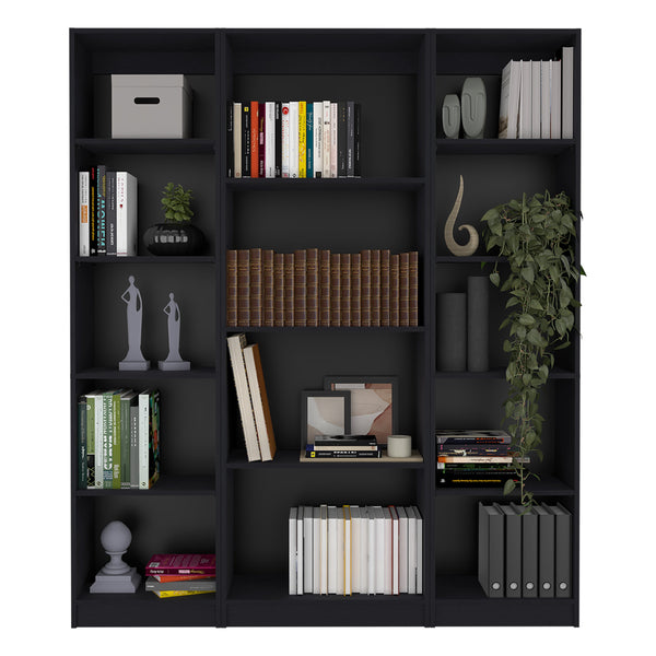 English Elm Davie Modern 3-Piece Home Bookcase Set with 14 Spacious Shelves, Slim XS Units for Stylish Storage Black 41 L x 28 W x 5 H B200S00345