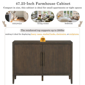 English Elm U_style Farmhouse Pine Veneer Buffet Cabinet with Double Doors for Kitchen or Entryway Dark Brown N711P410389B