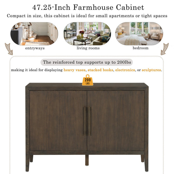 English Elm U_style Farmhouse Pine Veneer Buffet Cabinet with Double Doors for Kitchen or Entryway Dark Brown N711P410389B