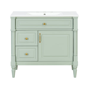 English Elm 36" Freestanding Bathroom Vanity With Stylish Ceramic Basin, Smart Storage & Elegant Green Finish N725P356064F