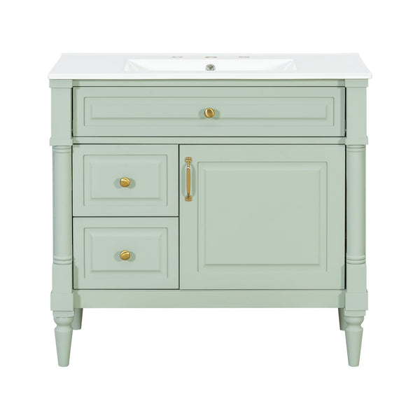 English Elm 36" Freestanding Bathroom Vanity With Stylish Ceramic Basin, Smart Storage & Elegant Green Finish N725P356064F