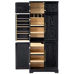 English Elm K&k Farmhouse Pantry Cabinet Tall Freestanding Kitchen Storage with Drawers Shelves Black N707P356567B