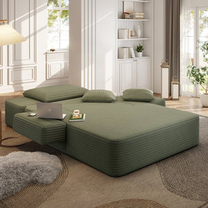 English Elm Luxurious Corduroy Frameless Chaise with Sleeper Conversion Foam Cushioning and Storage Pocket Green W3219P459765