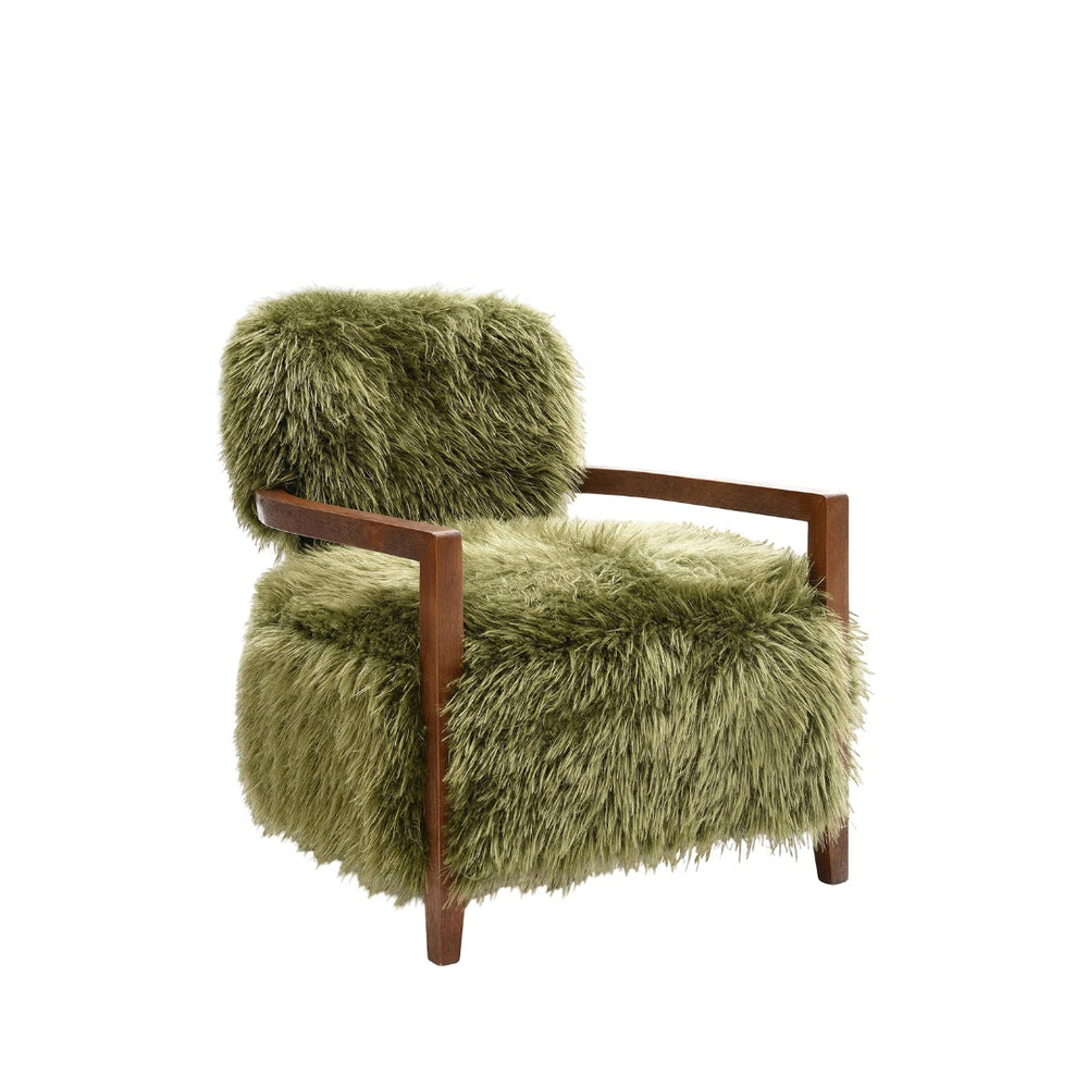English Elm 1Pc Accent Chair - Plush Faux Fur Upholstery With Raked Wooden Arms For Cozy Contemporary Style B2741P401370