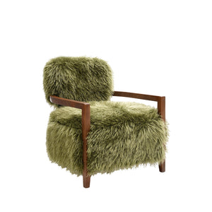English Elm 1Pc Accent Chair - Plush Faux Fur Upholstery With Raked Wooden Arms For Cozy Contemporary Style B2741P401370