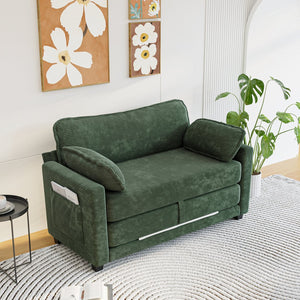 English Elm 2-in-1 Corduroy Loveseat Sleeper with Storage Converts for Living Room or Studio Dark Green W2715P409863