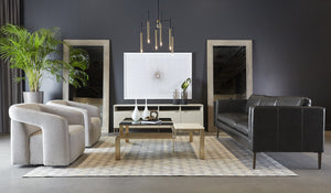 Sunpan Richmond Modern Sofa in Cortina Black Leather – Stylish Comfort with Solid Wood Legs & Unique Design