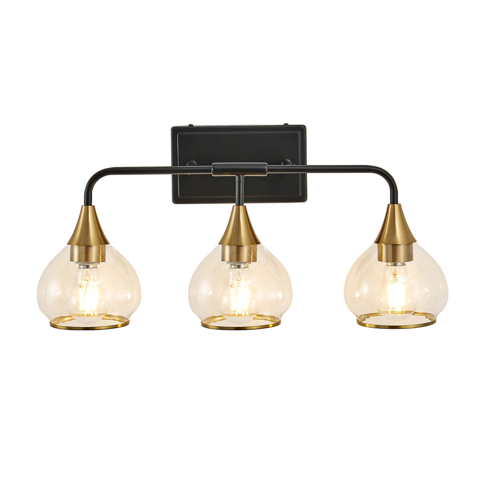 English Elm 23" Modern Crystal Bathroom Vanity Light 4-Light Wall Sconce with Clear Glass Shades, Elegant Iron Finish Black+Gold W2312P374980