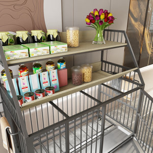 English Elm Large Pet Cage with Iron Frame Mdf Panels Storage Rack and Steel Feeding Basins Beige,Black W3064P245386