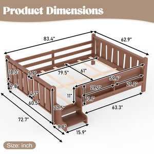 English Elm Queen Bunk Bed with Trundle Solid Pine Kids Car Themed Frame Built-in Bookshelf Natural W1580S00537