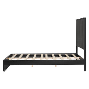 English Elm Stylish Queen Bed Frame Vertical Slat Headboard Solid Wood Contemporary Bedroom Black N770PQ369236B