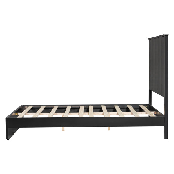 English Elm Stylish Queen Bed Frame Vertical Slat Headboard Solid Wood Contemporary Bedroom Black N770PQ369236B