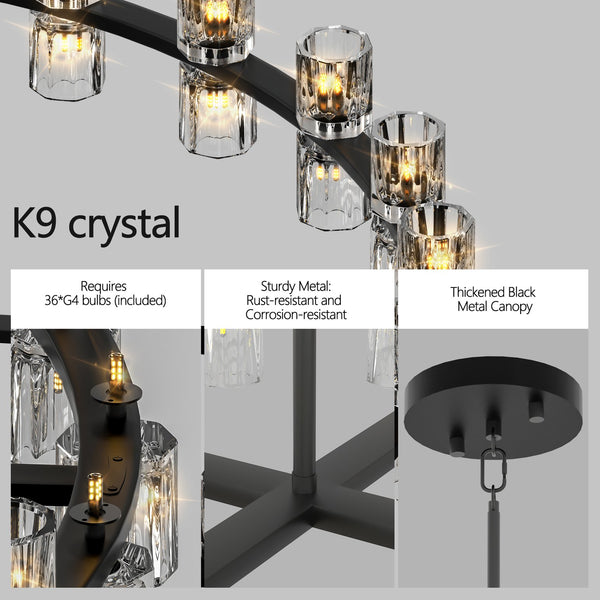 English Elm (L005030-D36-P36B/W1340P310778)36 Double Crystal Ring LED Chandelier, Modern Luxury Ceiling Light, Bulbs Included W1340P310778