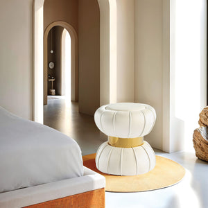 English Elm Contemporary Velvet Accent Stool with Gold Stainless Steel Base, Pleated Bow-Tie Design, Luxe Seat White 17 L x 17 W x 19 H B2741P388362