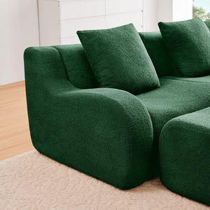 English Elm Boneless Sofa - 3-Seat Teddy Fabric Comfort, No Assembly, Ergonomic Design, Non-Slip Base, Green W714S01441