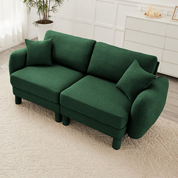 English Elm Boucle Fabric 2-Seater Loveseat Sofa With Shell-Shaped Armrests & Plush Cushions For Comfort W3041S00306