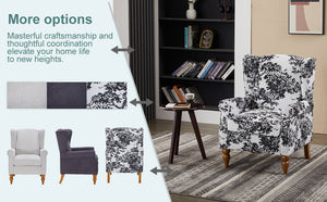 English Elm Coffee Table & Armchair Set with Vintage Roman Column Legs, Breathable Fabric, Solid Rubberwood Craftsmanship Antique White+Gray W2989P339882