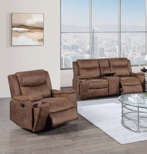 English Elm Modern Reclining Sofa Set Leather Like Upholstery Cup Holders Plush Living Room Auburn B011S02425