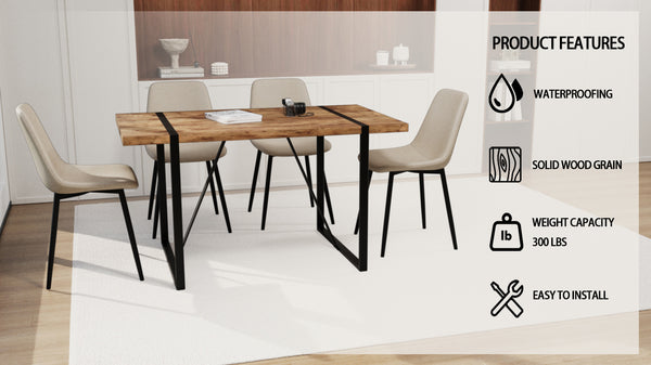 English Elm 55" Modern Industrial Dark Wood Dining Table Set With 4 Suede Chairs – Stylish & Durable Design W2189S00172