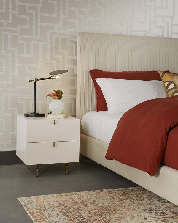 Sunpan Celine Nightstand - Elegant Two-Drawer Design with Antique Brass Feet for a Luxe Bedroom Retreat Small - 19.75W x 17.75D x 20.5H