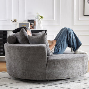 English Elm 55''L Chenille Foam Single Swivel Chair with Plush Backrest Pillow, 360° Smooth Recline for Living Room Lounge Comfort Grey W834S00352