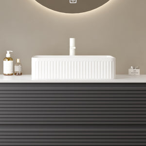 English Elm 20'' Ceramic Vessel Sink 20'' Rectangular Striped Basin Glossy French-Style Rim Durable Easy-Clean White W2615P193350