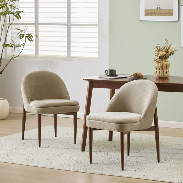 English Elm Christopher Knight Home® - Fabric Chenille Upholstered Iron Dining Chair with Ergonomic Curved Back, Plush Cushioning, Durable Frame Light Camel,Walnut 27.25 L x 24 W x 22.5 H N776P272026M