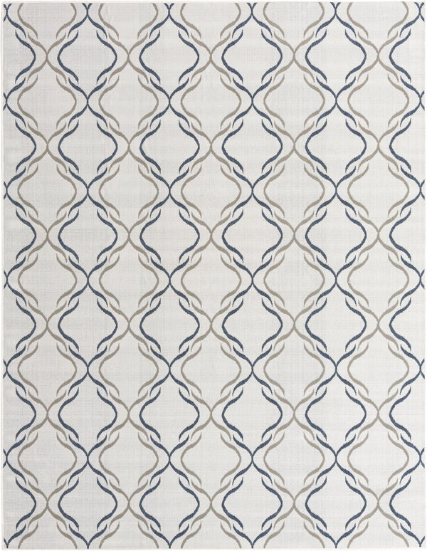 Unique Loom Outdoor Trellis Parmaklik Machine Made Lattice Rug Ivory, Navy Blue/Gray 7' 10" x 10' 0"