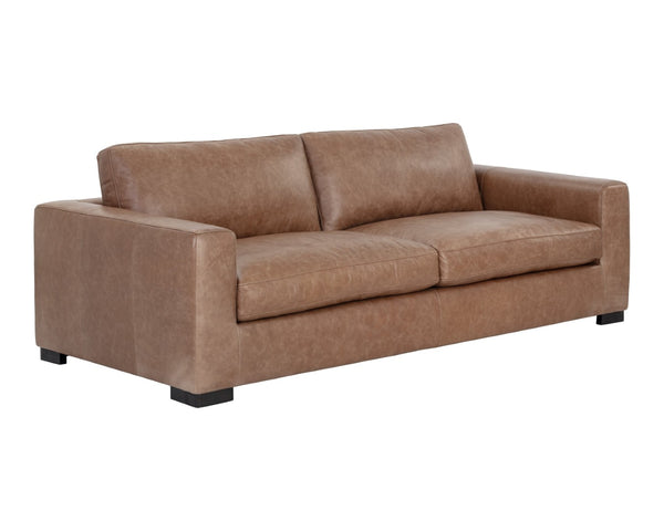 Sunpan BAYLOR Sofa - Luxurious Marseille Camel Leather for Elegant Living Rooms and Stylish Offices 106616