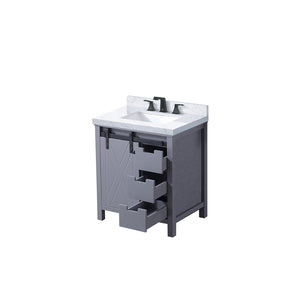 English Elm Dark Grey 30" Bath Vanity with Carrara Marble Top, Soft-Close Drawers, Matte Black Faucet Set B2731P260102