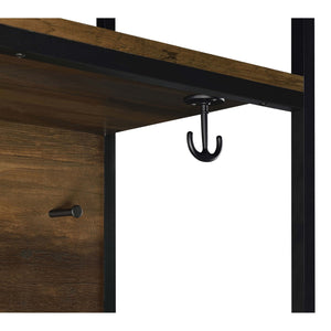 English Elm Flora Transitional Hall Tree with Seven Hooks Cabinet Shelves and Dark Pine Metal Frame B062P452017