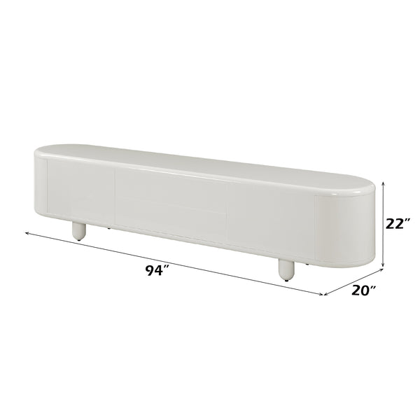 English Elm Keely Glossy White Media Console with Dovetail Drawers and Cabinet Storage B2726P442558