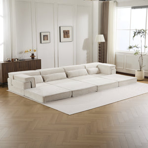 English Elm Compression Modular Sofa Bed - Soft Fleece 4-Seater, Versatile, No-Assembly, Memory Foam Comfort W3723S00031