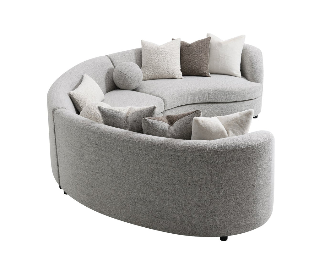 English Elm Ivria Curved Gray Bouclé Sectional Sofa with 9 Down Feather Pillows, Durable Wood Frame, 3‑Seat Comfort B2726S00266