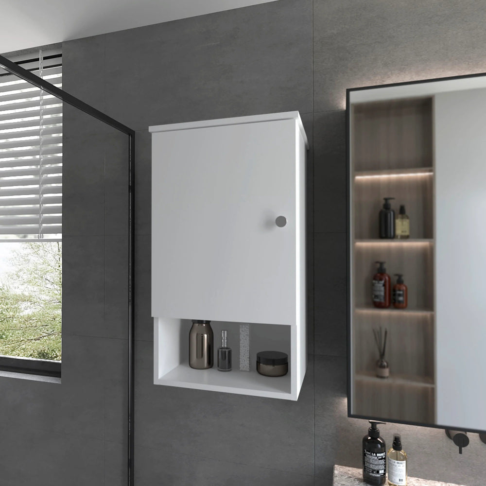 English Elm White Recessed Medicine Cabinet with One Door, Two Shelves + Open Shelf, 28.6"x16.2" White Finish B062P252169