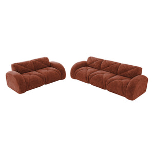 English Elm Three Seater Chenille Sofa with Ottoman Solid Wood Base Tufted Arms Living Room Red W714S01638