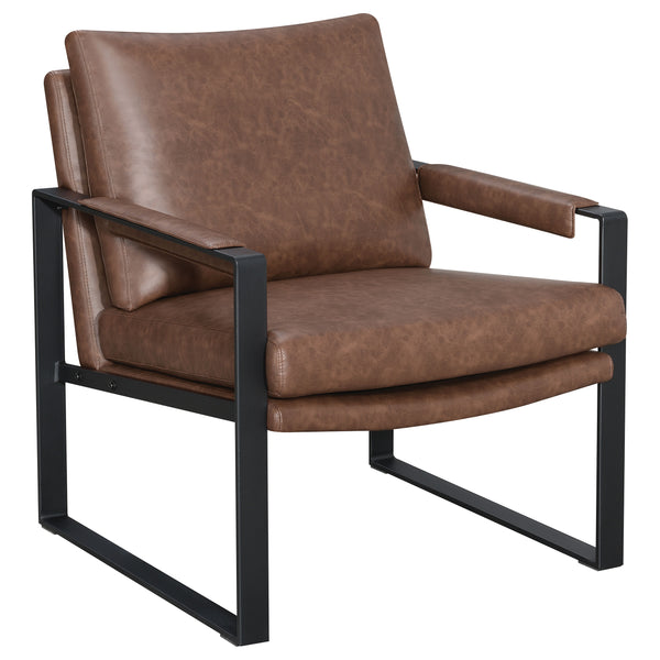 English Elm Starkston Gunmetal Frame Umber Brown Leatherette Accent Chair with Padded Arms, Angled Back & Sturdy Build B062P333400