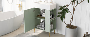 English Elm 21.6" Green Bathroom Vanity with Ceramic Sink, Right Side Storage, Gold Legs, Soft-Close Hinges, Modern Design SV000006AAF