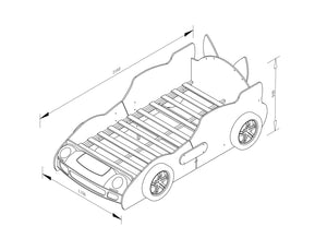 English Elm Cool Cartoon Car Bed with LED Headlights, Black & Yellow Racing Dog Design, Safe Rounded Rails, Sturdy MDF Frame for Kids W2237S00018