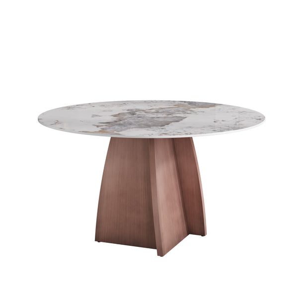 English Elm 59.05" Round Marble Dining Table For 8 - Elegant Iron Base, Durable Design For Modern Homes & Dining W1535S00487