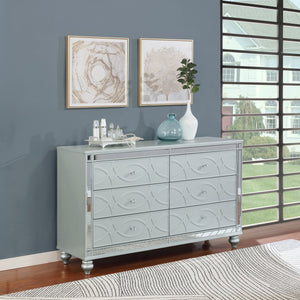 English Elm Arabesque Six Drawer Dresser with Crystal Pulls and Fretwork Art Deco Glam Finish B062P441419